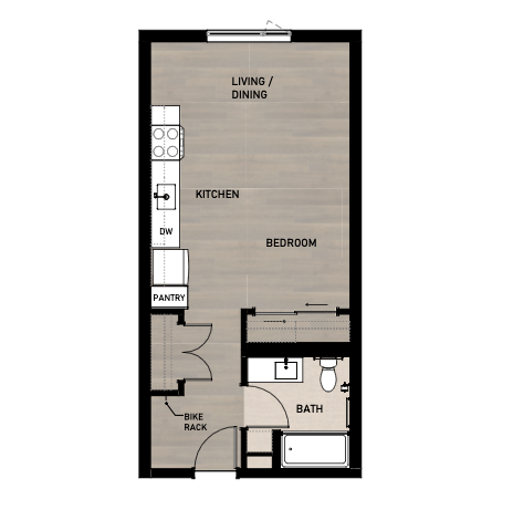 Floor plan for studio, 1 bath, 380 sqft